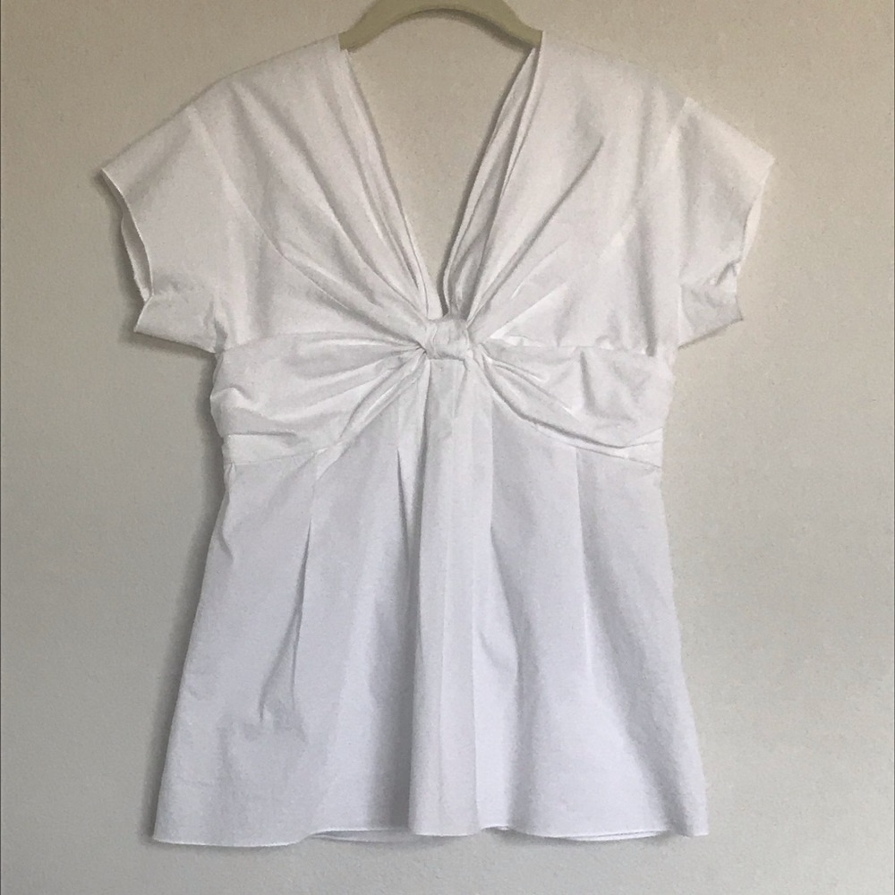 Ann Taylor White Blouse V Neck Size 4